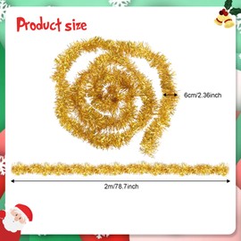 Creaher 5 Pieces Christmas Tinsel Garland, Gold Christmas Tree Hanging Tinsel Decoration Christmas Tinsel with Glitter Ribbon Shiny Chunky Tinsels for Christmas Tree Decoration