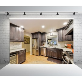 Loccor 9x6ft Fabric Modern Kitchen Interior Backdrop Furniture Oven Cabinet Sink Tableware Home Cuisine Photo Background Kitchen Room Furniture Housewife Cooking Party Decor Photo Props
