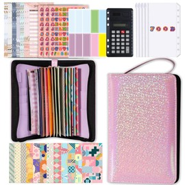 Creperture Budget Planner Budget Binder Multifunctional A6 Ring Binder Cash Money Envelopes Organiser Zip Pocket for Divider Money Organiser Folder for Budgeting Money Saving