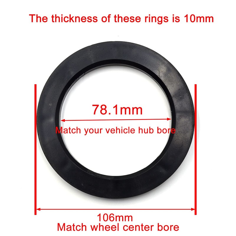 GoldenSunny 78.1 to 106 Hub Centric Rings, Black Plastic Hubcentric
