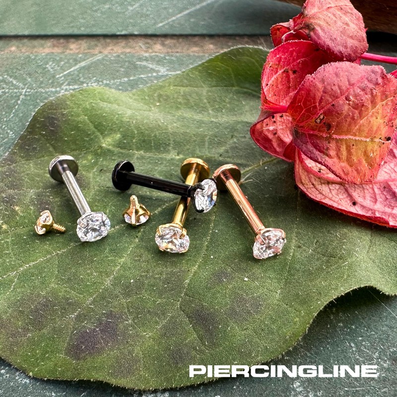 Piercingline Titanium Labret Plug with Internal Thread, Set Crystal, Piercing