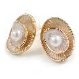 Lotus Blossom Stud Earrings in Gold Tone - 20mm Tall