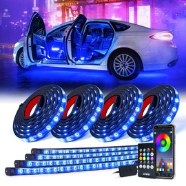 Xprite 8Pcs Car RGB LED Strip Lights, Exterior Underglow & Interior Bluetooth Lights Kit, APP Control & Wireless Remote, Music Sync, Underbody Inside Neon Ambient Lighting Strips for Cars SUV Truck