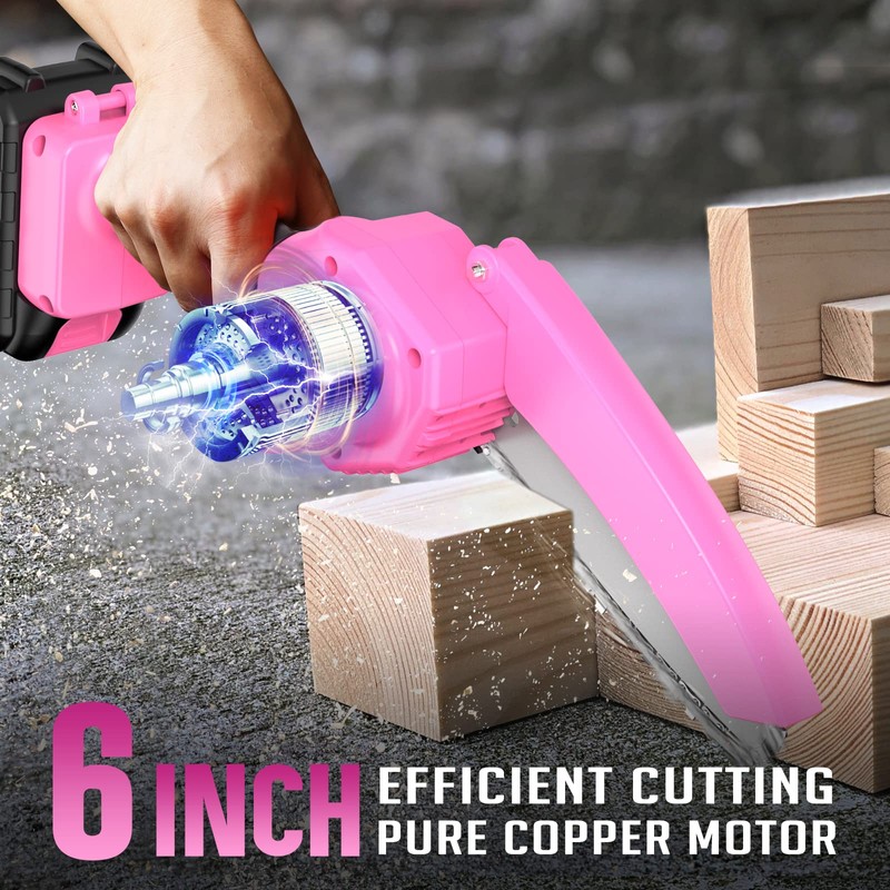 Mini Chainsaw 6-Inch Battery Powered - Pink Cordless Electric Handheld