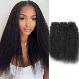 24 26 28 Inch Kinky Straight Human Hair Bundles Natural Black Color Yaki Straight 3 Bundles For Women