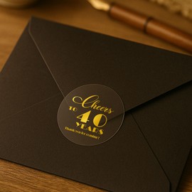 Cheers to 40 Years Birthday&Anniversary Transparent Gold Foil Birthday Party Stickers - Set of 100, 1.6" Round,40th Anniversary Decor Stickers, Party Labels for 40th Birthday (40th)