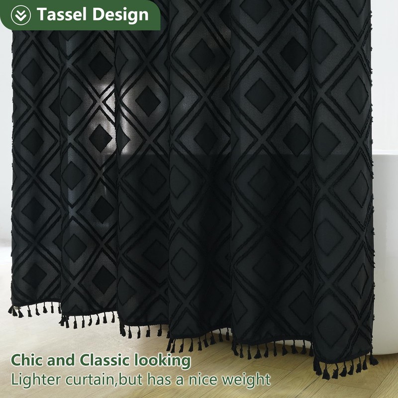 EurCross Black Geometric Tufted Textured Shower Curtain 72 x 84