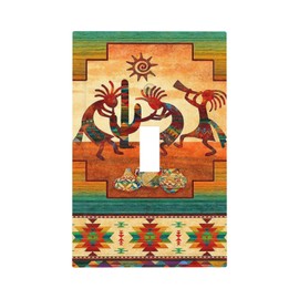 1-Gang Single Toggle Device Electrical Light Switch Wall Plate Kokopelli Aztec Southwestern Native American Vintage African Ethnic Tribal Mid Size Decorative Receptacle Outlet Cover Face Plate Dimmer