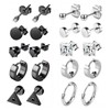 YUWENW 10 Pairs Black Piercing Earrings Stud Earrings Stainless Steel