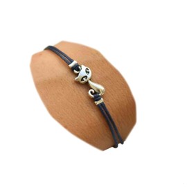 Yheakne Boho Cat Bracelet with Black Drawstring Bracelet with Leather Band Double Wire Bracelet with Hand Chain Jewellery for Women and Girls Cat Lovers Gift Leather, Metal