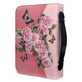 Mumeson Flowers Butterfly Bible Protect Cover Scratches Resistant PU Leather Bible Protective Bag Large Capacity Daily Commuter BagsLarge Capacity Bible Journal Storage Case