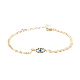 Gold Evil Eye Hamsa Hand Bracelet Dainty 14K White Gold Plated Link Bracelets for Women Non Tarnish (evil eye color-1 gold)
