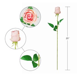 10pcs Pink Roses Artificial Flowers with Long Stem Real Looking Fake Roses for DIY Wedding Bouquet Table Centerpiece Faux Pink Roses for Bridal Shower Arrangements Home Decor