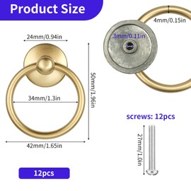 Roellgs 12PCS Vintage Drawer Handles, Retro Ring Drawer Knobs, Kitchen Cabinet Cupboard Door Ring Pull Handles, Antique Style Furniture Pull Handles (Gold)
