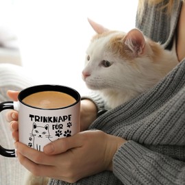 Joyamking Coffee Cup Gifts for Cat Lovers Drinking Bowl for Cat Staff Cats Gifts for Women Cats Gift Idea 320 ml Black