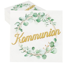 MEJOSER Pack of 40 Napkins Communion Decoration 33 x 33 cm Table Decoration Communion Boy Girl Green Eucalyptus Communion Confirmation First Communion Decoration (Communion)