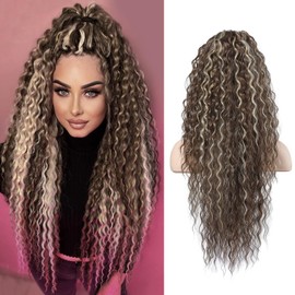 SEIKEA Highlight Drawstring Ponytail Extension, PT005 Isabella 26" Long Bohemia Curly Pony Tail Multi Layered Light Soft Clip in Hair Extensions Ponytail Natural Light Brown Light Blonde Highlight