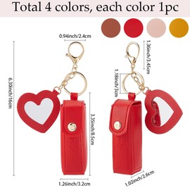 SUNNYCLUE 1 Box 4 Colors Lipstick Holder Keychain Cosmetic Bag Key Chain Bulk Pink Red Leather Chapstick Portable Makeup Bags Key Rings for Women Party Wedding Favors Diy Handbags Purse Supplies Women