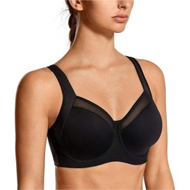 Syrokan women's high impact sports bra, racer back, with strap, without padding - black Plain, size: 85C