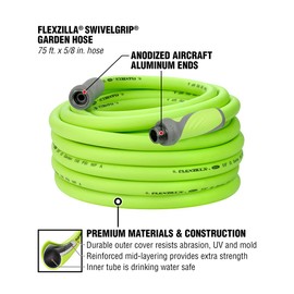 Flexzilla Garden Hose with SwivelGrip, 5/8 in. x 75 ft., Heavy Duty, Lightweight, Drinking Water Safe, ZillaGreen - HFZG575YWS-E | Flexzilla