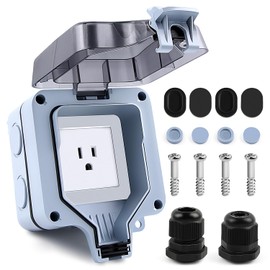 Delgada Outdoor Electrical Outlet with Cover 15A 125V Waterproof Power Socket Box 15 Amp Outside Plug Receptacle Outlet Box with NPT 1/2" Cable Glands for Garden Parking Lot Lawn Courtyard