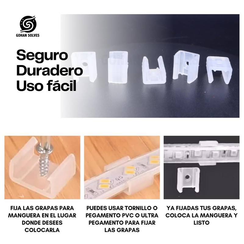 Paquete de 20 Grapas Abrazaderas para Manguera Neónflex 5050 Blister.