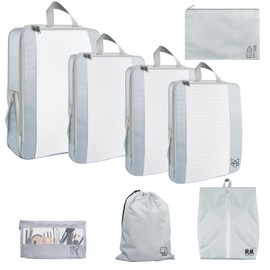 Bejibear 8 Set Compression Packing Cubes - Lightweight Travel Essentials, Durable Luggage Organizer, Grey