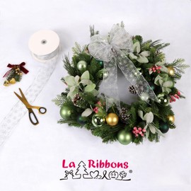 LaRibbons - Cinta de Navidad de 2 1/2 pulgadas, 50 yardas, cinta de arpillera y terciopelo para envolver regalos, decoración del hogar, parte superior del árbol de Navidad, corona, malla de nieve