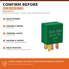 95224-2D000 12V 20A 4-Pin Relay, Compatible with Hyundai and Kia (3-Pack)