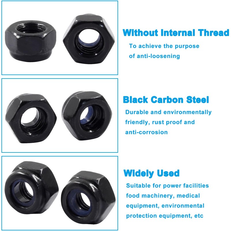 Hitefu 100PCS M4 x 0.7mm Hex Lock Nuts, Black Nylon