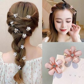 10 Stück weiche Mini-Blumen-Form, Haarnadel, Kristall, Strass, Blütenblätter, kleine Haarnadel, modisch, lange Zöpfe, Frisur für Frauen, Haar-Zubehör (Rosa)