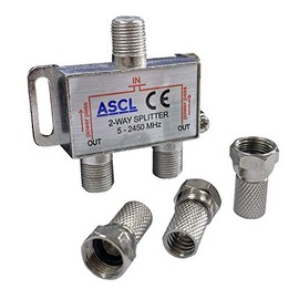 ASCL 2 Way Indoor TV Aerial Splitter with F Plug - Silver