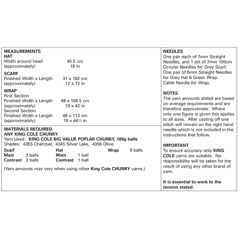 King Cole Ladies Chunky Knitting Pattern Womens Accessories Scarf Hat