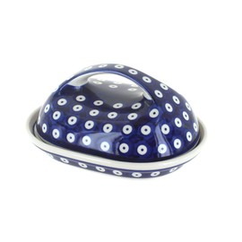 Blue Rose Polish Pottery Dots Butter Dish with Handle