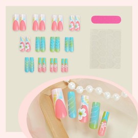 QQPPOLIU Square Long Press on Nails,Fake Nails with Flower Designs,Full Cover Nails for Women/Birthday/Bride/Holiday/Christmas/Valentine'S Day/Women/Young(Pattern 112)
