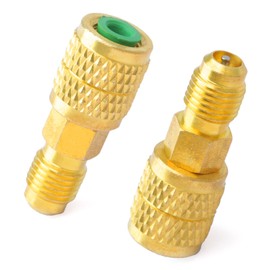 GLOXTED 2Pcs R32 R454B Brass Adapter 1/4 Inch Female to 1/4 Inch Male Reverse Thread for R-454B/R-32 Tanks Mini Split Systems, Vacuum Pump & Gauge Hose Connector