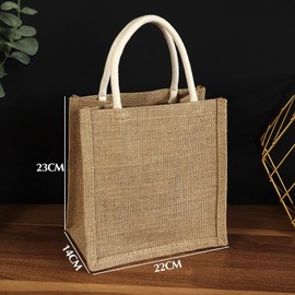Jute Tote Bag, Easy DIY, Burlap Tote Bags Lined with Pe Film, Waterproof and Dustproof, Coated with Moisture-Proof Latex, for Beach, Shopping (Medium Cotton Rope 8.7x5.5x9.1Inch)