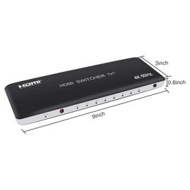 Univivi 7 Port HDMI Switch Version 2.0 4K@60Hz HDMI Switcher Support HDR & HDCP 2.2, Full HD/3D with IR Wireless Remote Control and Power Adapter