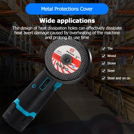 Oubit Cordless Angle Grinder, 19500rpm Cordless Grinder with 1pcs 12V 1200mAh Batteries and 2-Cutting Discs Metal Grinder for Metal Stone Wood and Concrete