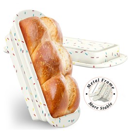 EDENCOMERS 2 Packs Collapsible Loaf Pan,Silicone Bread Pan,Sturdy Loaf Pans for Baking Bread 9 x 5, Easy Release Loaf Pan, Great for Cakes, Brownies, Dishwasher Safe (9"x4"x2.5", Off-white, 2 Pieces)