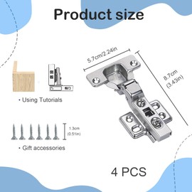 4 Pcs Kitchen Cupboard Hinges with Screws, Kitchen Cabinet Hinges, Soft Close Hinge, Full Overlay Mute Door Hinge, Door Cupboard ConcealedHinge for Bathroom Bedroom Dining Room Cabinet