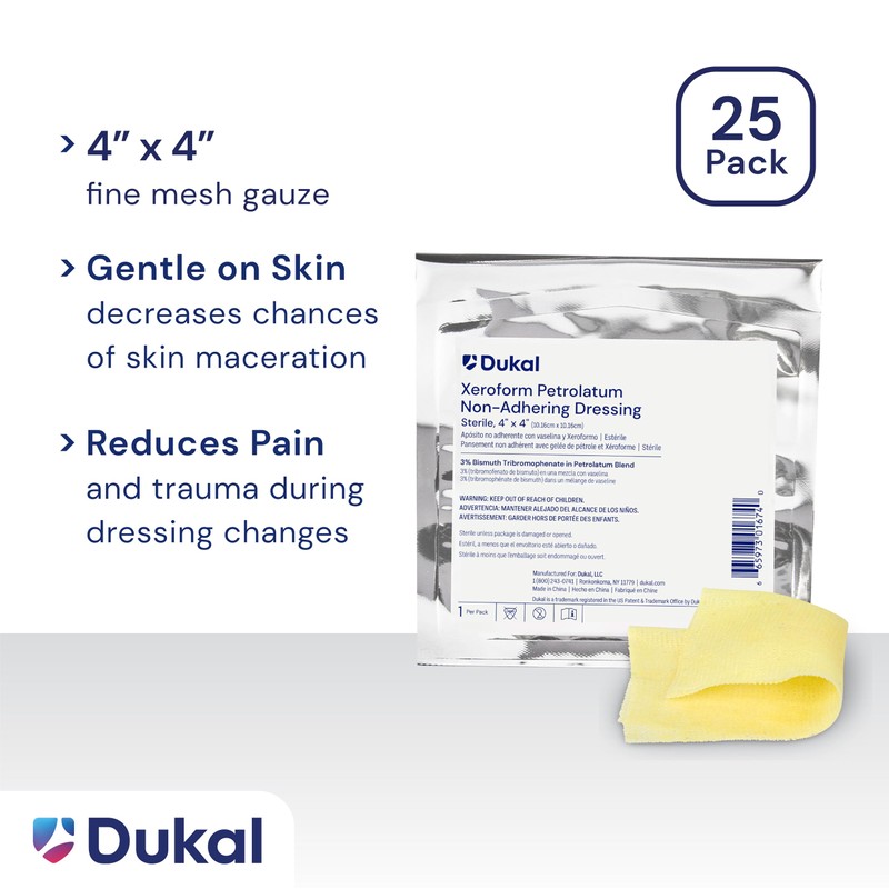 Dukal 215 Xeroform Petrolatum Gauze, Sterile, 4" x 4", Pack