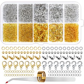 SOSMAR 902 Piece Bracelet Clasp Crimp Beads Jewellery Making Set Lobster Clasps Jump Rings Crimp Beads Chain Extension (Silver + Gold), with Tweezers Eyelet Opener