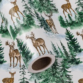 WRAPAHOLIC 30 Inch Jumbo Christmas Wrapping Paper - 30 Inch x 100 Feet Jumbo Roll Watercolor Elk and Winter Forest Landscape Design for Christmas, Holiday, Party Celebration