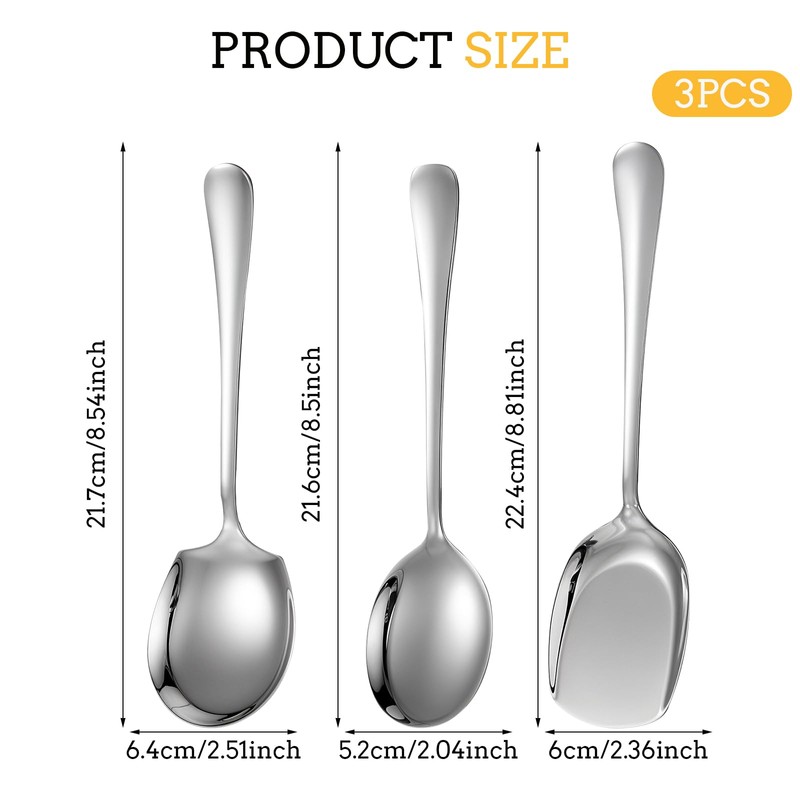 TIESOME Large Serving Spoon, 3 Pcs Serving Spoons Set, Stainless
