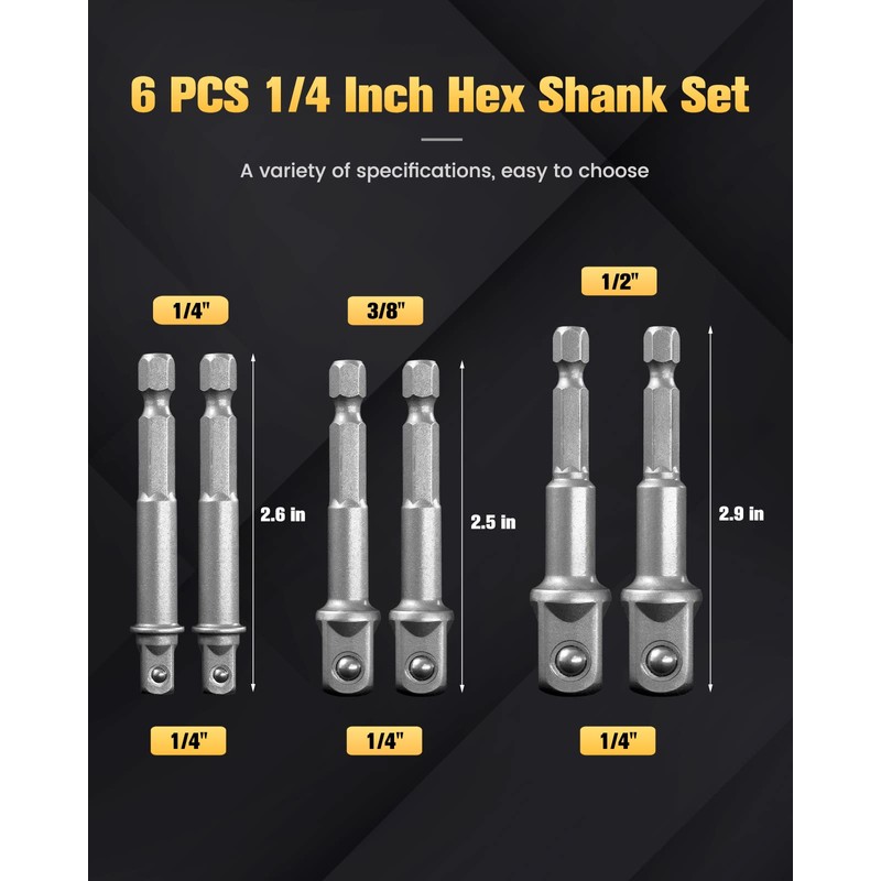 BOEN Impact Grade Socket Adapter Set, 6-PCS Drill Bit Adapter