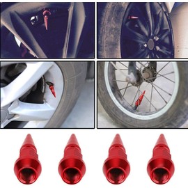 KIMISS 4Pcs [Aluminum Alloy] Spike Wheel Tire Valve Stem Car Truck Air Dust Covers(Red)