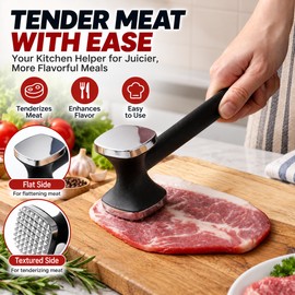 Meat Tenderizer Hammer for Steak & Chops – Dual-Sided Metal Head with Long Handle for Everyday Kitchen Prep