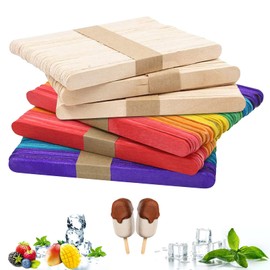 Wooden Sticks, 300 Pieces Ice Sticks, Wooden Spatulas, Natural and Colourful Wooden Sticks Set, 11.4 cm Long, 1 cm Wide, Wooden Ice Sticks for Ice DIY Crafts Crafts