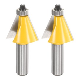 sourcing map 2pcs 22.5 Degree Chamfer Router Bit 1/2 Inch Shank 1" Cutting Length Carbide Tip with Bearing for Woodworking Milling Cutter Tool, Yellow